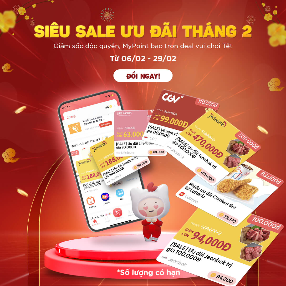 MyPoint: Sale Độc quyền ưu đãi tháng 2 tại CGV, Lotte, JeonBok,…